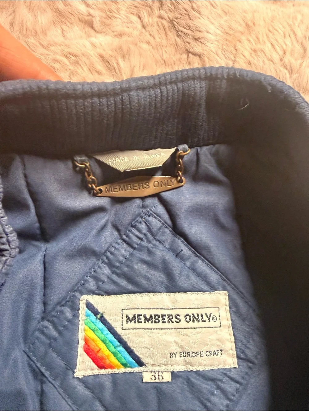 Vtg 80s Members Only Iconic Racer Jacket Mens Blue Bomber Rainbow Tag 36